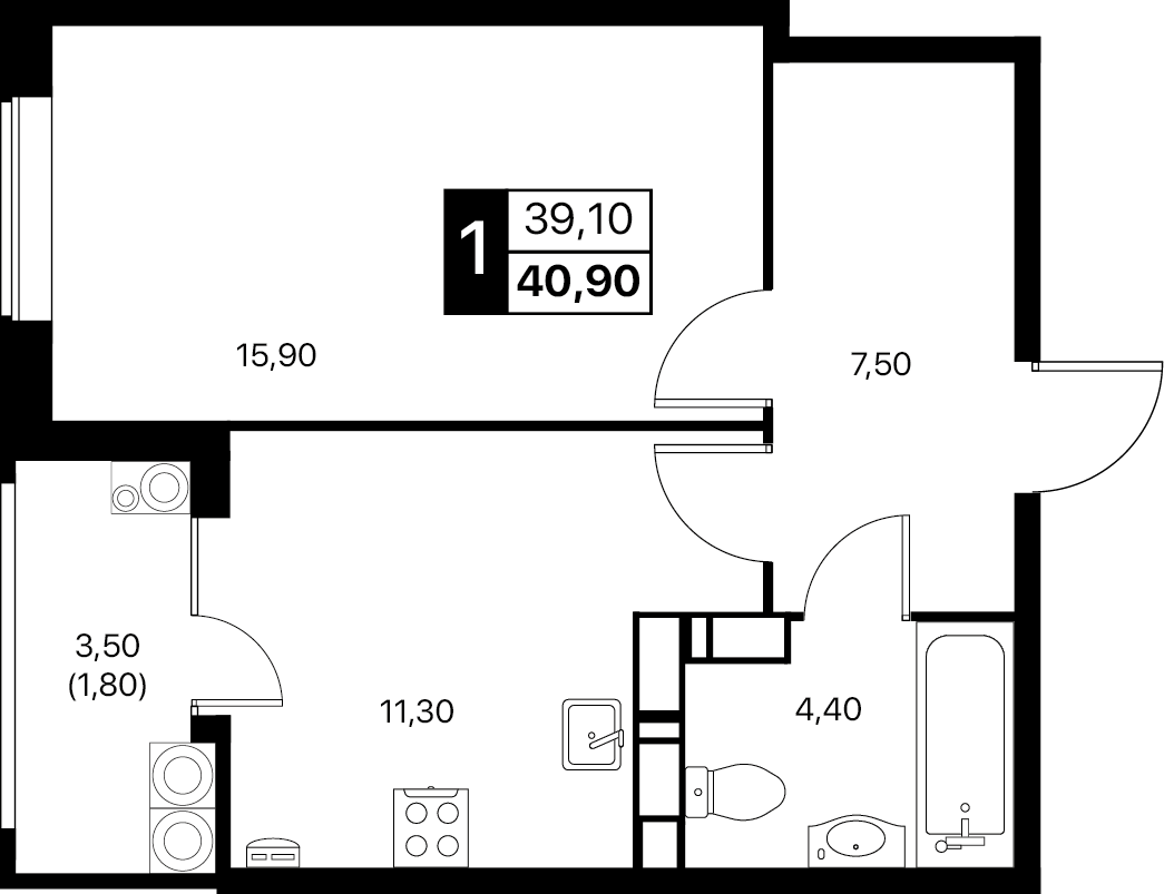 1-комнатная 40 м2 в ЖК Эстет корпус null этаж 14