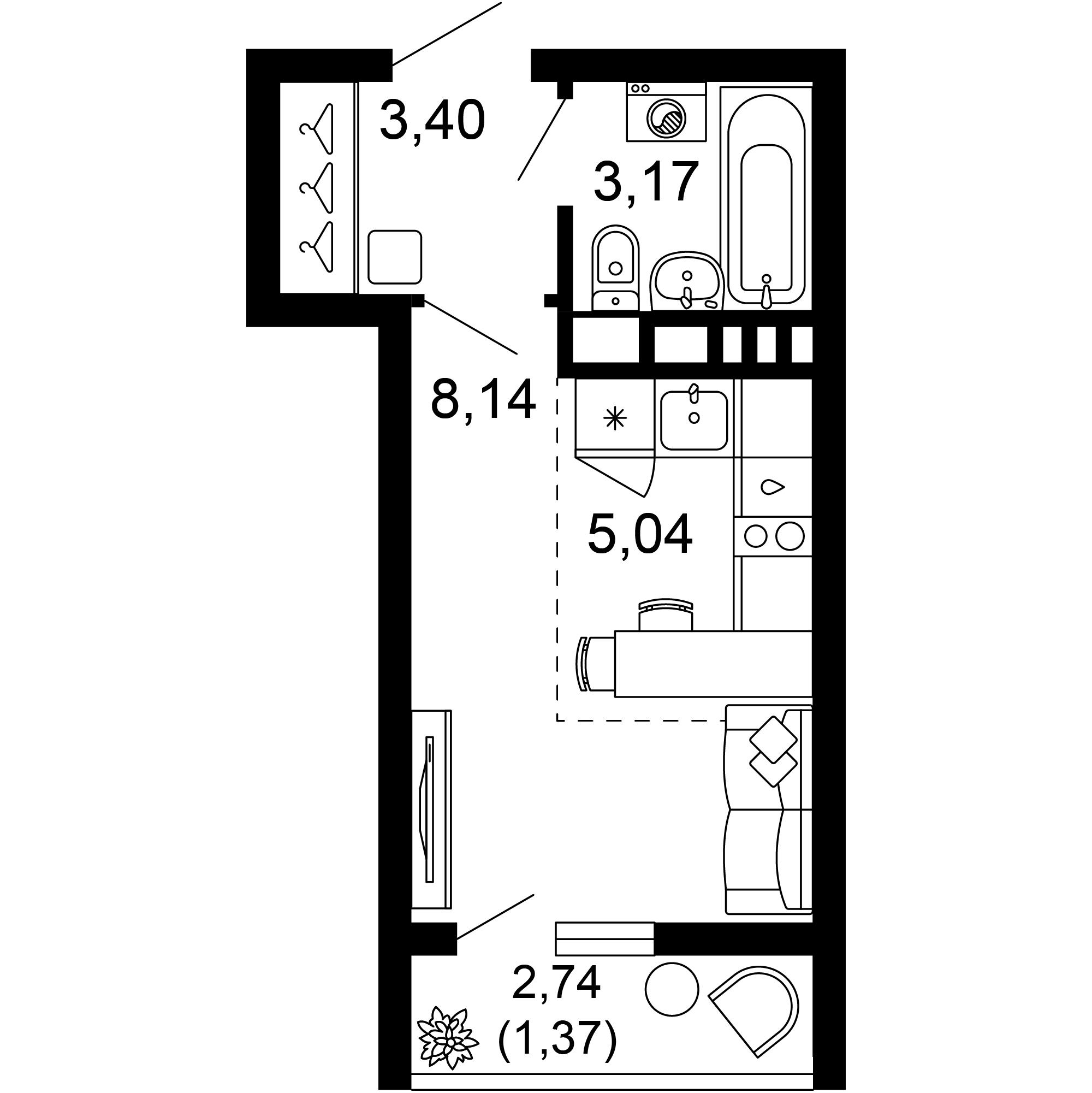 1-комнатная 21 м2 в ЖК 1799 корпус null этаж 8