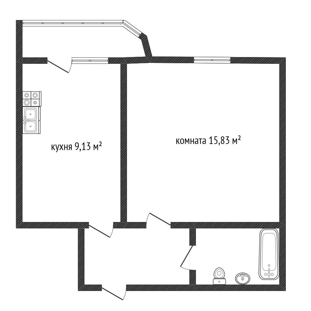 1-комнатная 34.7 м2 в ЖК undefined корпус null этаж 9