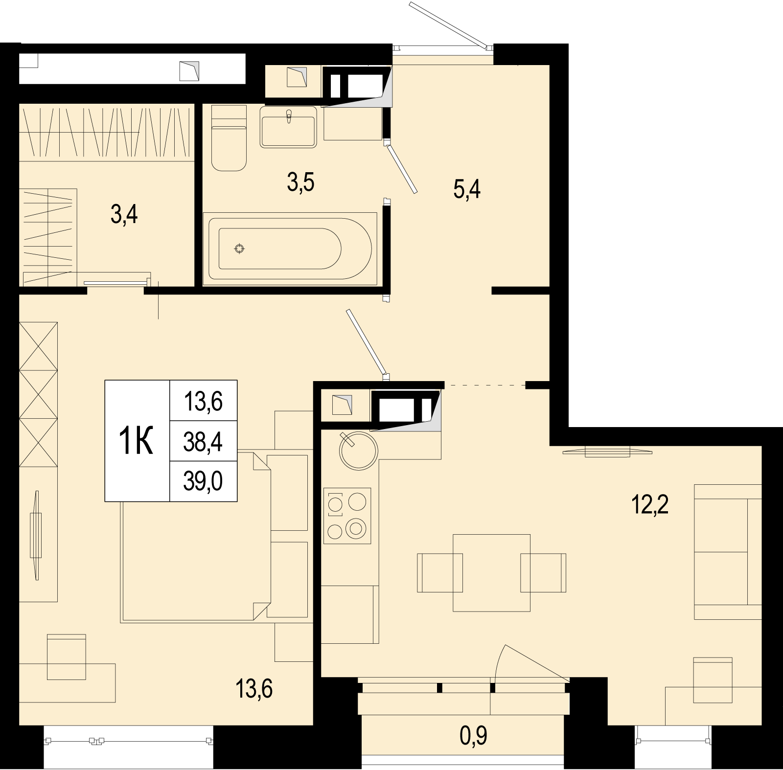 1-комнатная 38 м2 в ЖК Новая Щербинка корпус null этаж 5