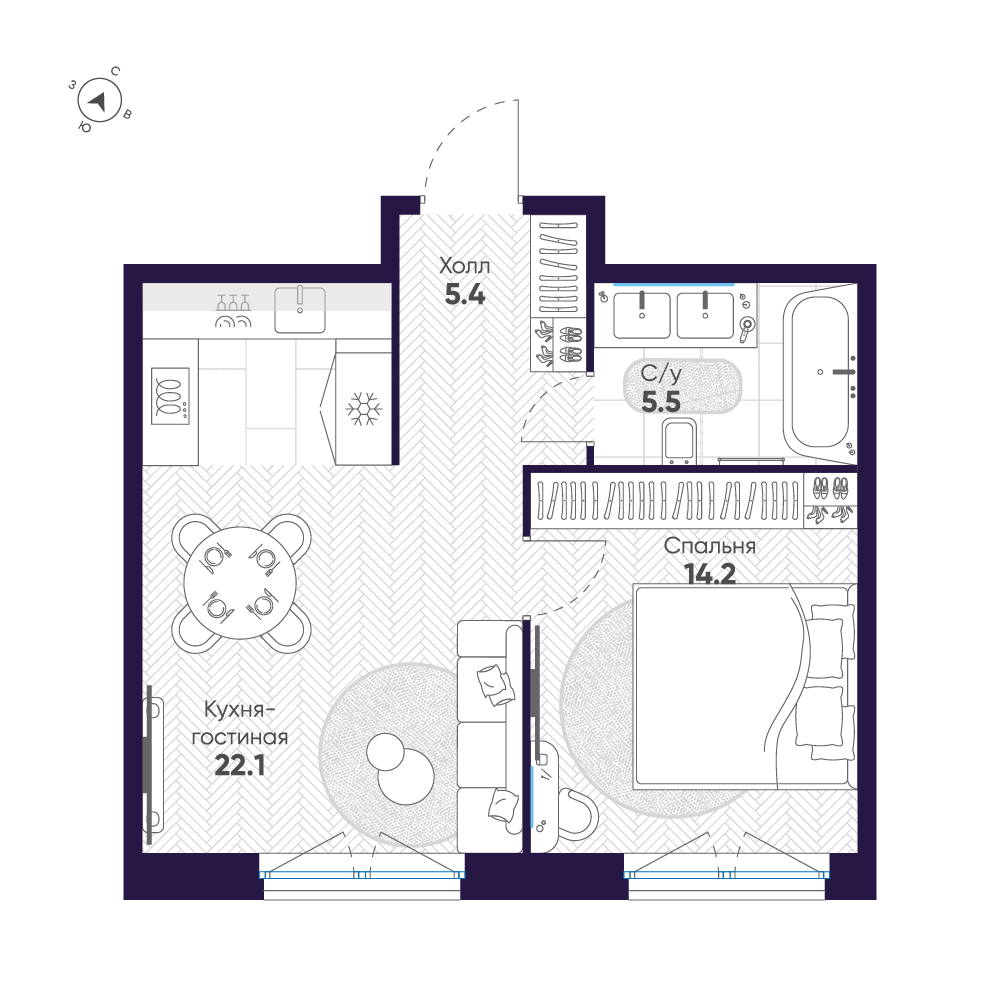 1-комнатная 47 м2 в ЖК ЛДМ корпус null этаж 8