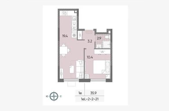 1-комнатная 35.9 м2 в ЖК undefined корпус null этаж 15
