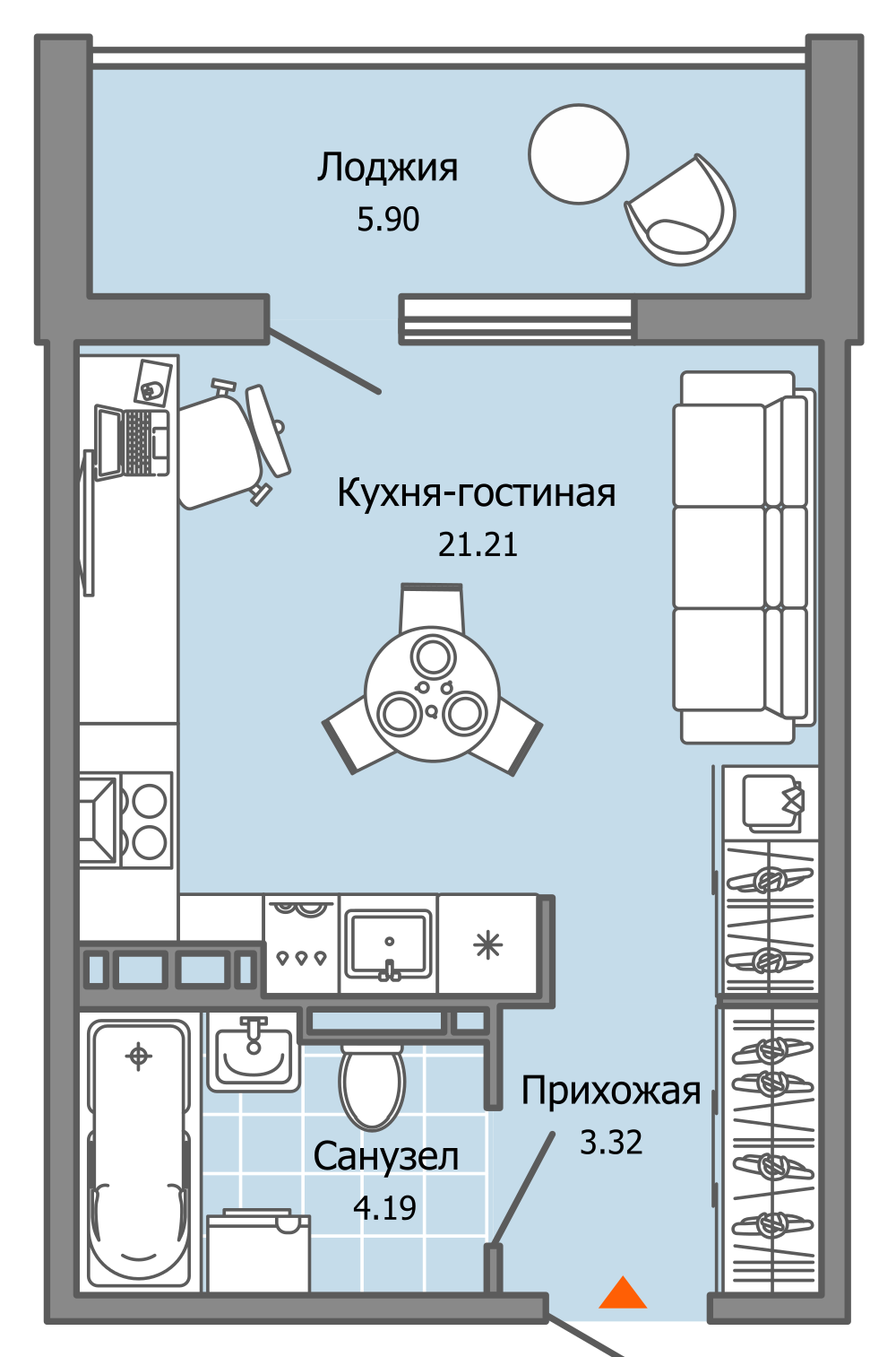 1-комнатная 28 м2 в ЖК ЖК Город Новаторов корпус null этаж 7