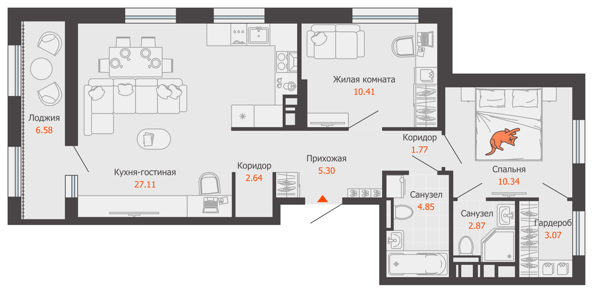 3-комнатная 72 м2 в ЖК Камаполис корпус null этаж 9