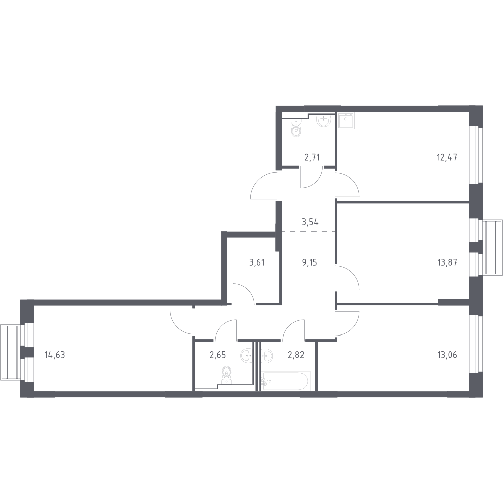 3-комнатная 78 м2 в ЖК Рублёвский Квартал корпус null этаж 7