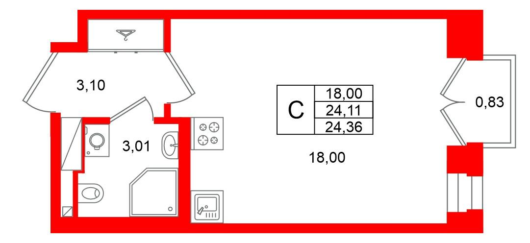 Студия 24 м2 в ЖК Аристократ корпус null этаж 5