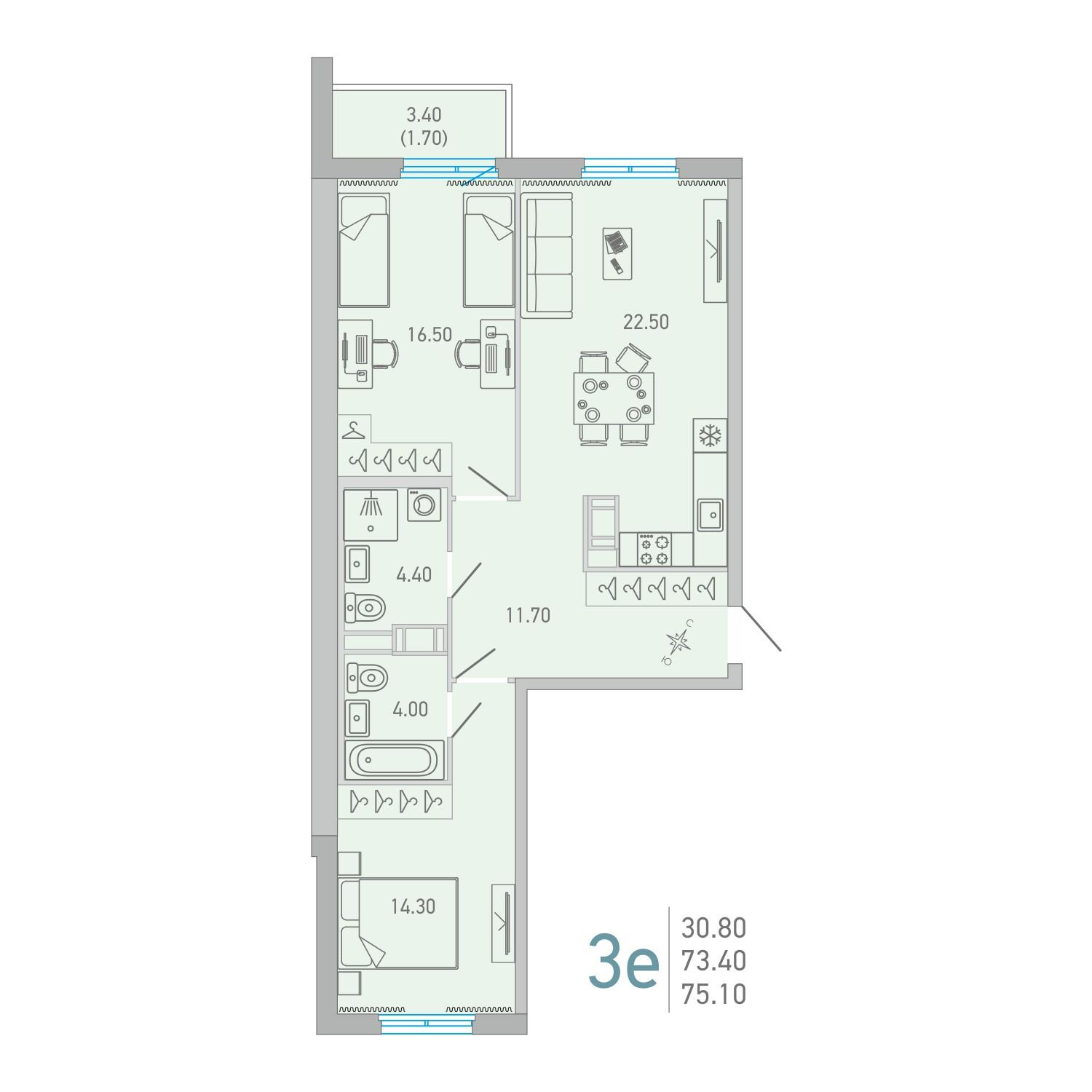2-комнатная 75 м2 в ЖК LOVO корпус null этаж 14
