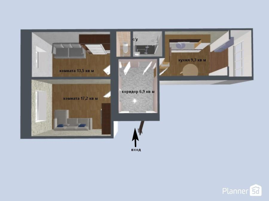 3-комнатная 65.7 м2 в ЖК undefined корпус null этаж 1