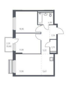 2-комнатная 52.8 м2 в ЖК undefined корпус null этаж 5