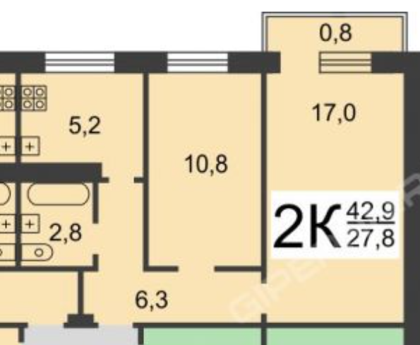 2-комнатная 41.8 м2 в ЖК undefined корпус null этаж 5