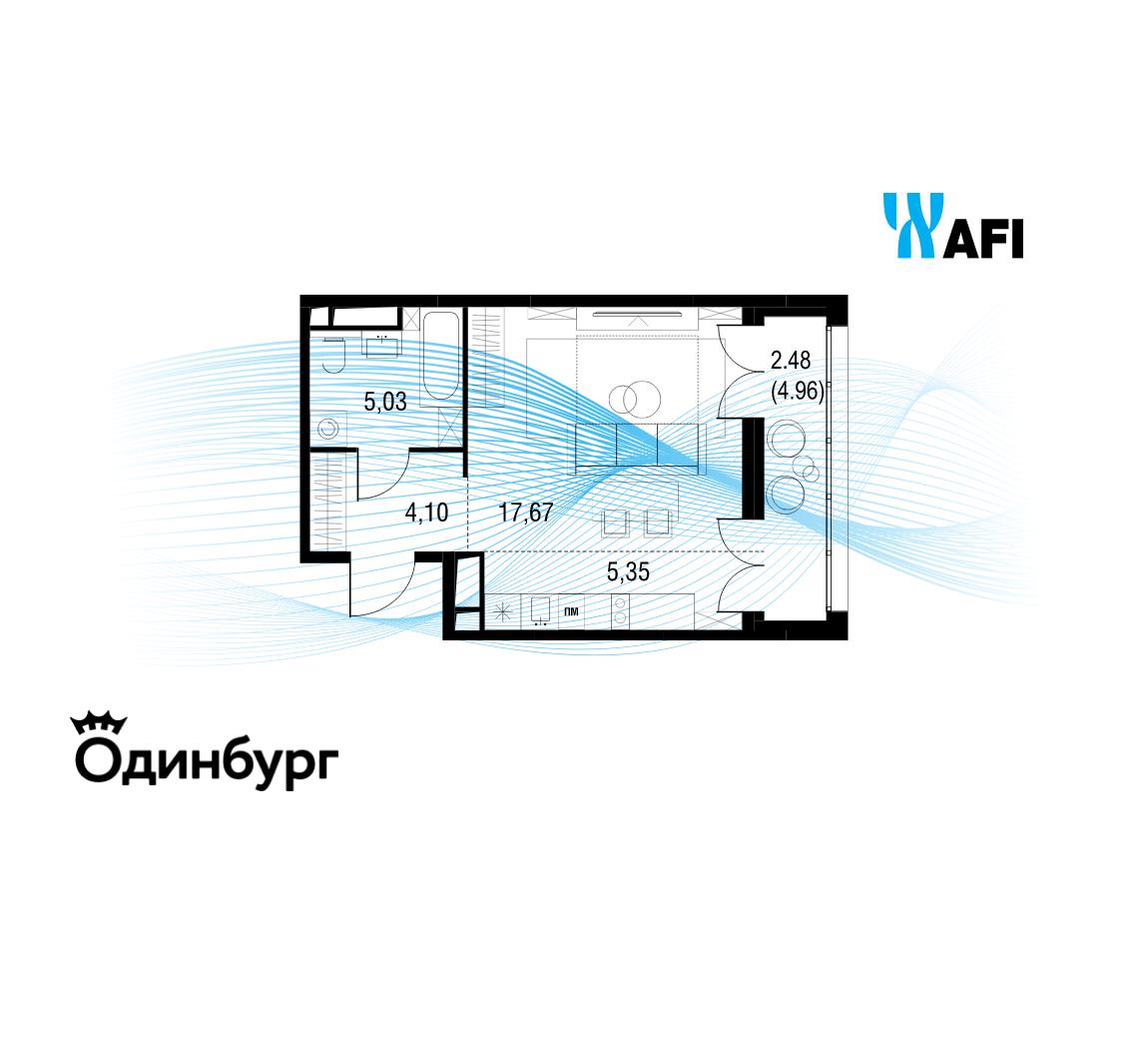Студия 34 м2 в ЖК Одинбург корпус null этаж 11