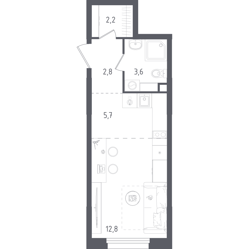 Студия 27 м2 в ЖК Ольховый Квартал корпус null этаж 2