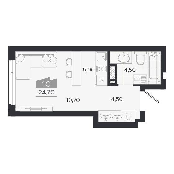 Студия 24 м2 в ЖК Ясный берег корпус null этаж 7