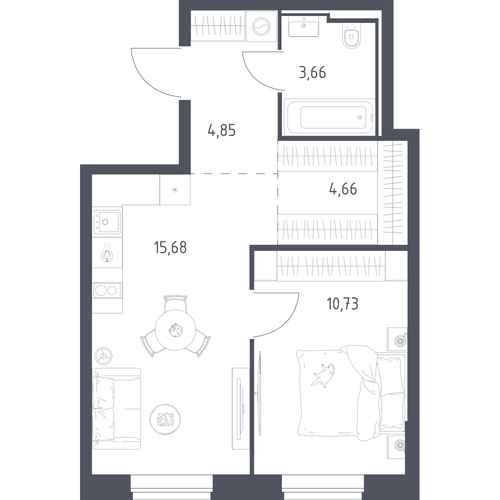 1-комнатная 39 м2 в ЖК Литературный Квартал корпус null этаж 10