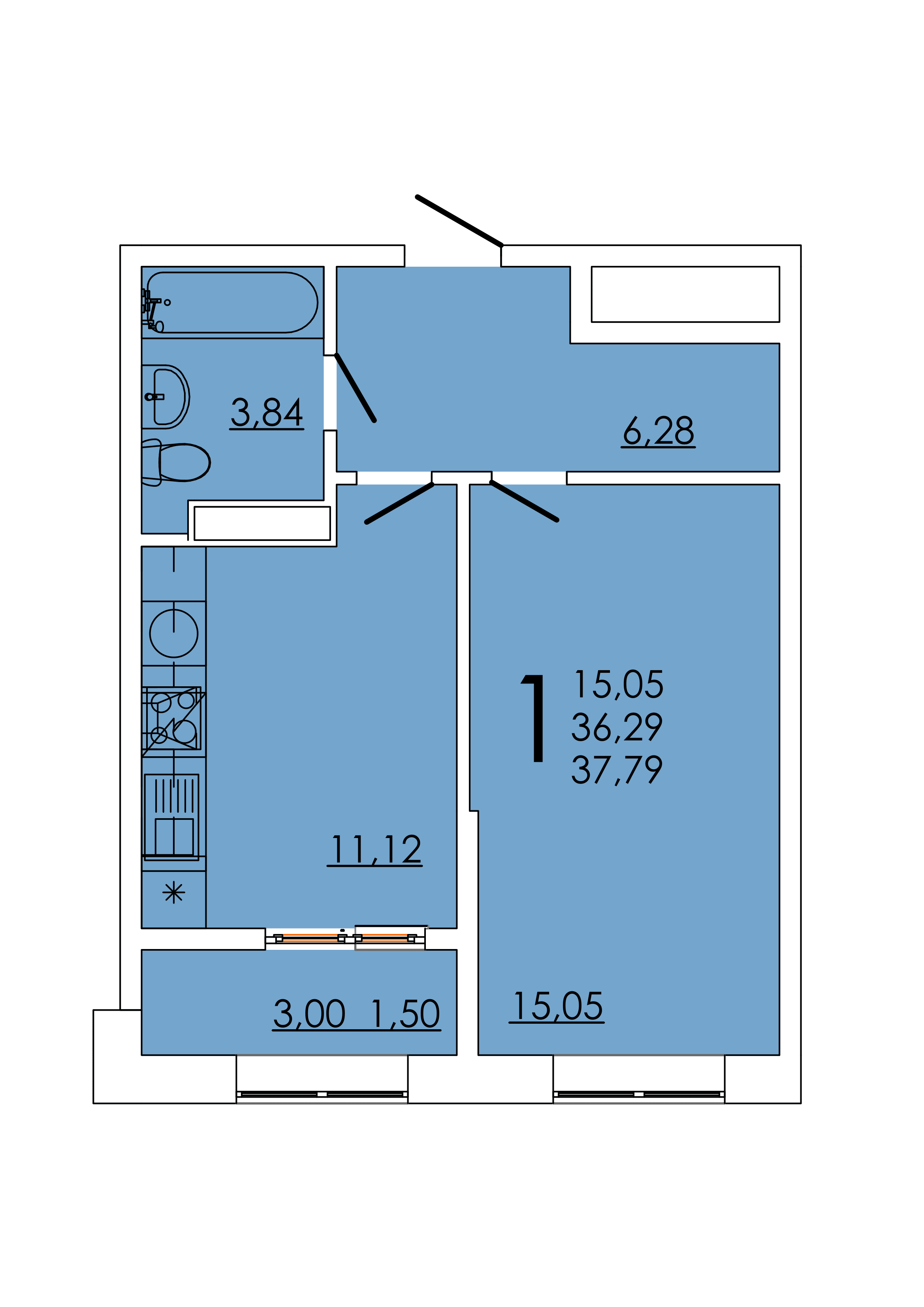 1-комнатная 37 м2 в ЖК Фрейм корпус null этаж 22