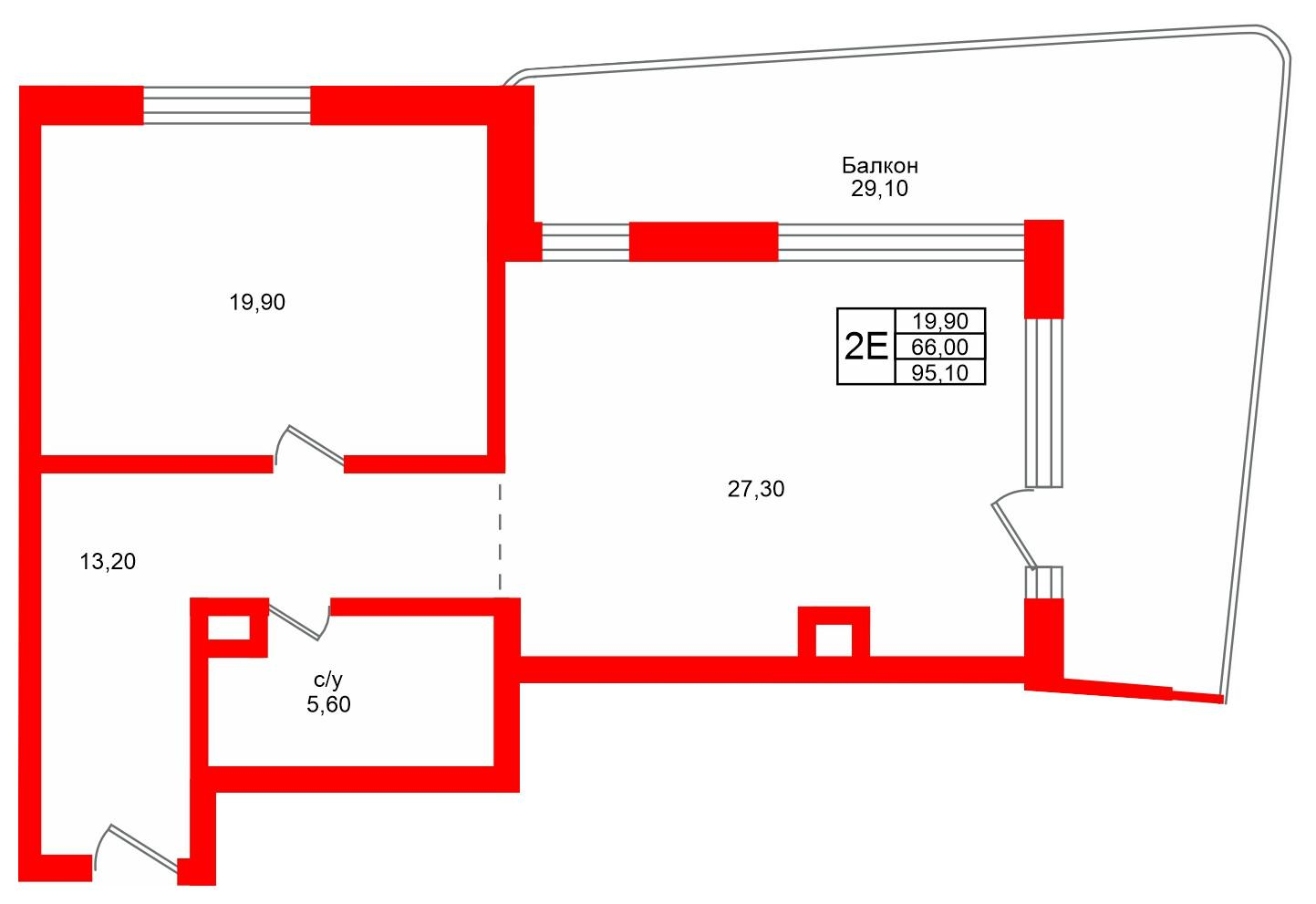 1-комнатная 95 м2 в ЖК Русь-2 корпус null этаж 3