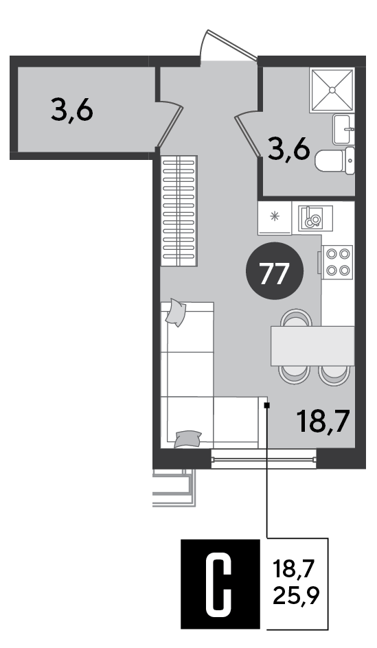 Студия 25 м2 в ЖК Парк Победы 2 корпус null этаж 2