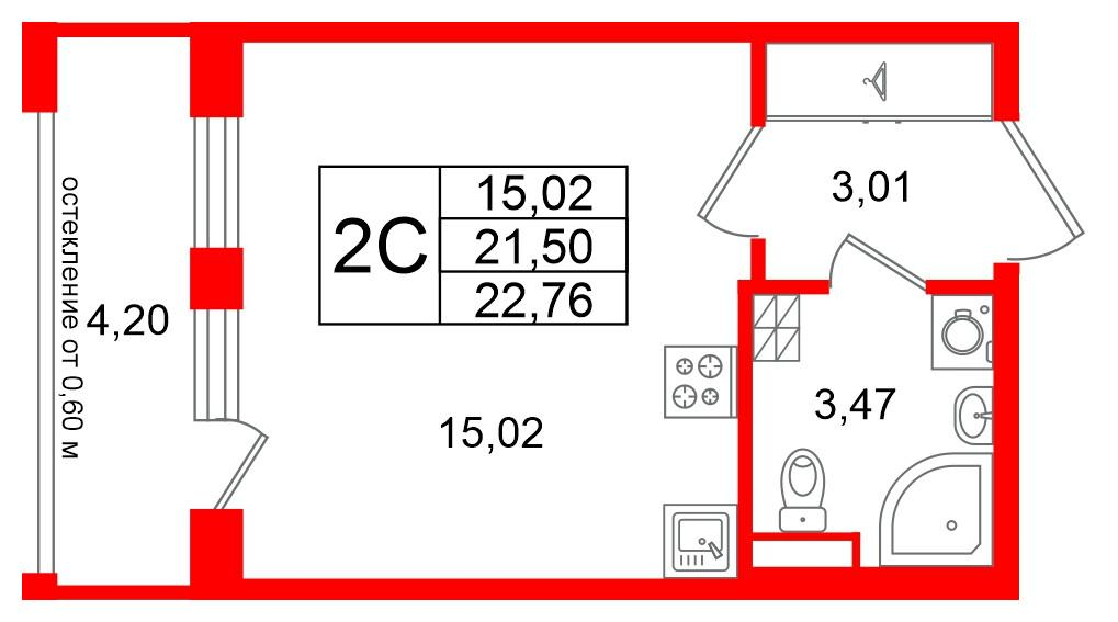 Студия 21 м2 в ЖК Univer City корпус null этаж 3