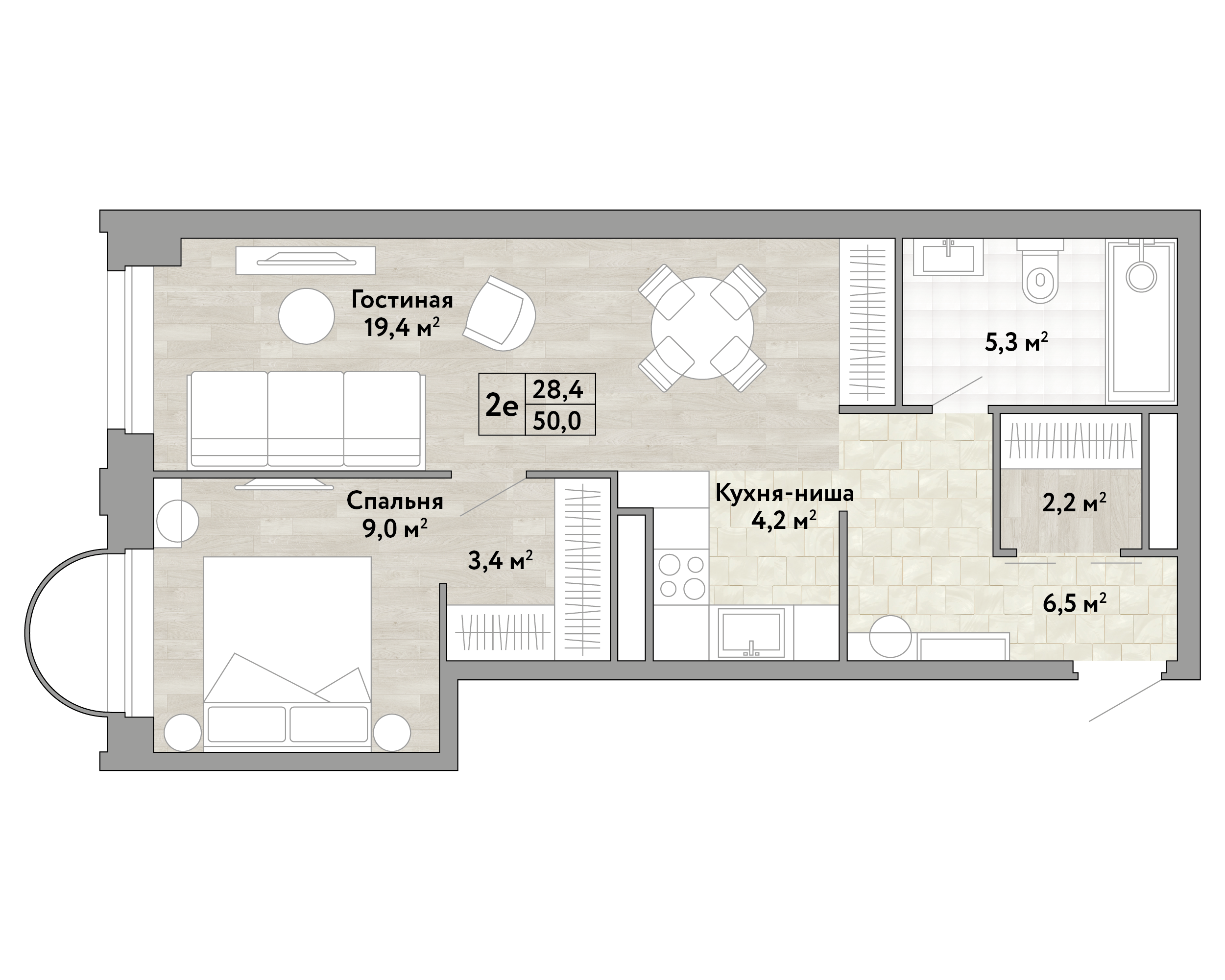 1-комнатная 50 м2 в ЖК Новые Смыслы корпус null этаж 13