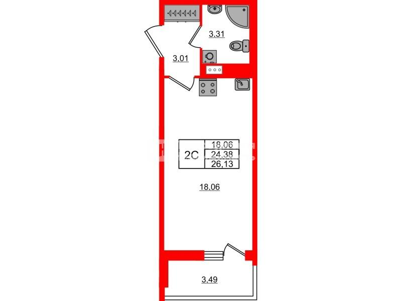Студия 24 м2 в ЖК Астра Континенталь корпус null этаж 3