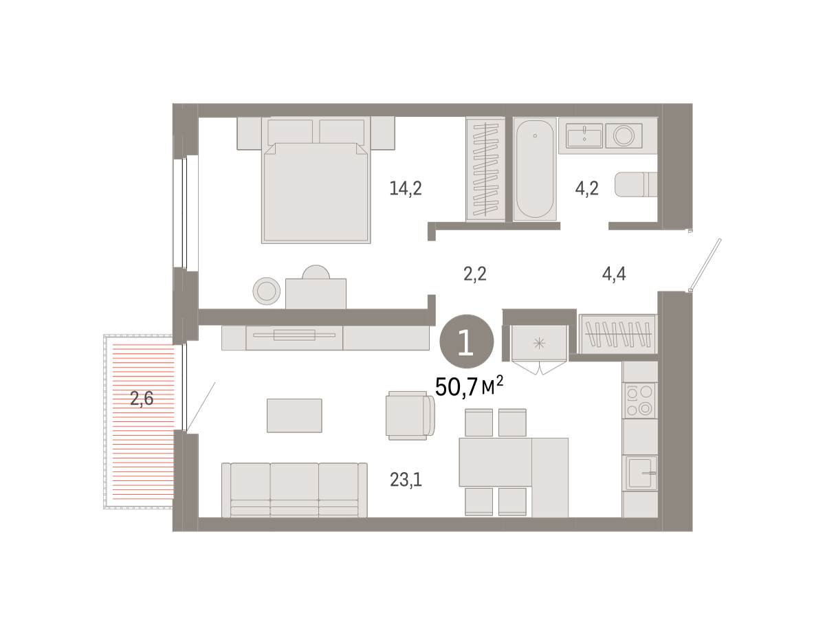 1-комнатная 50 м2 в ЖК Зарека корпус null этаж 13