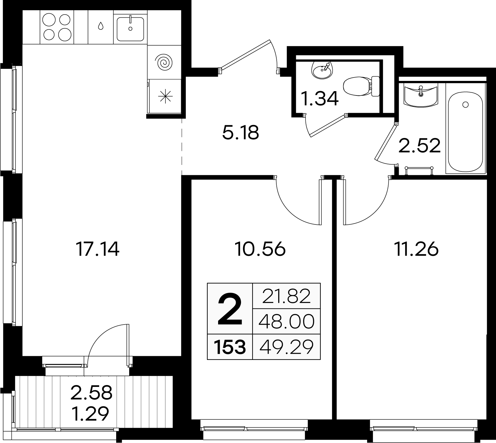 2-комнатная 49 м2 в ЖК Glorax Новинки корпус null этаж 4