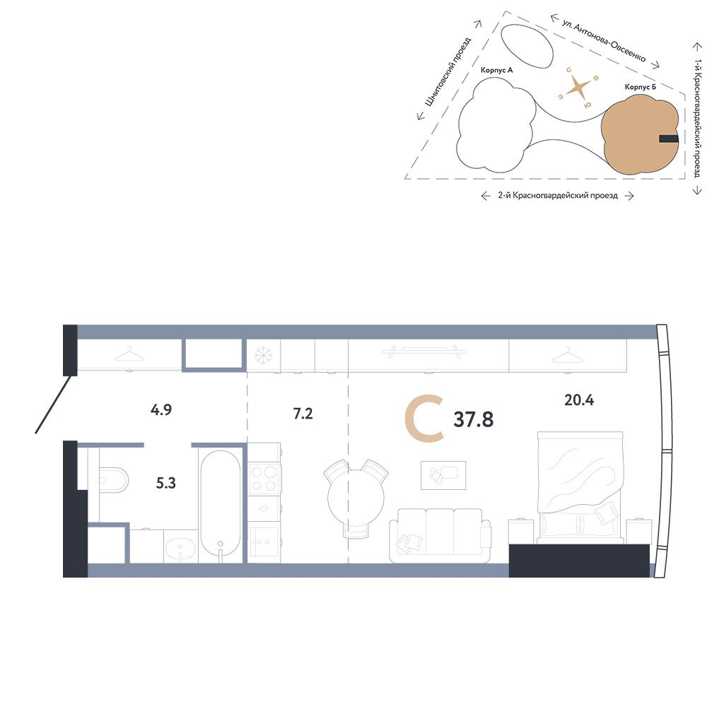 Студия 37 м2 в ЖК AURUS Residences корпус null этаж 47