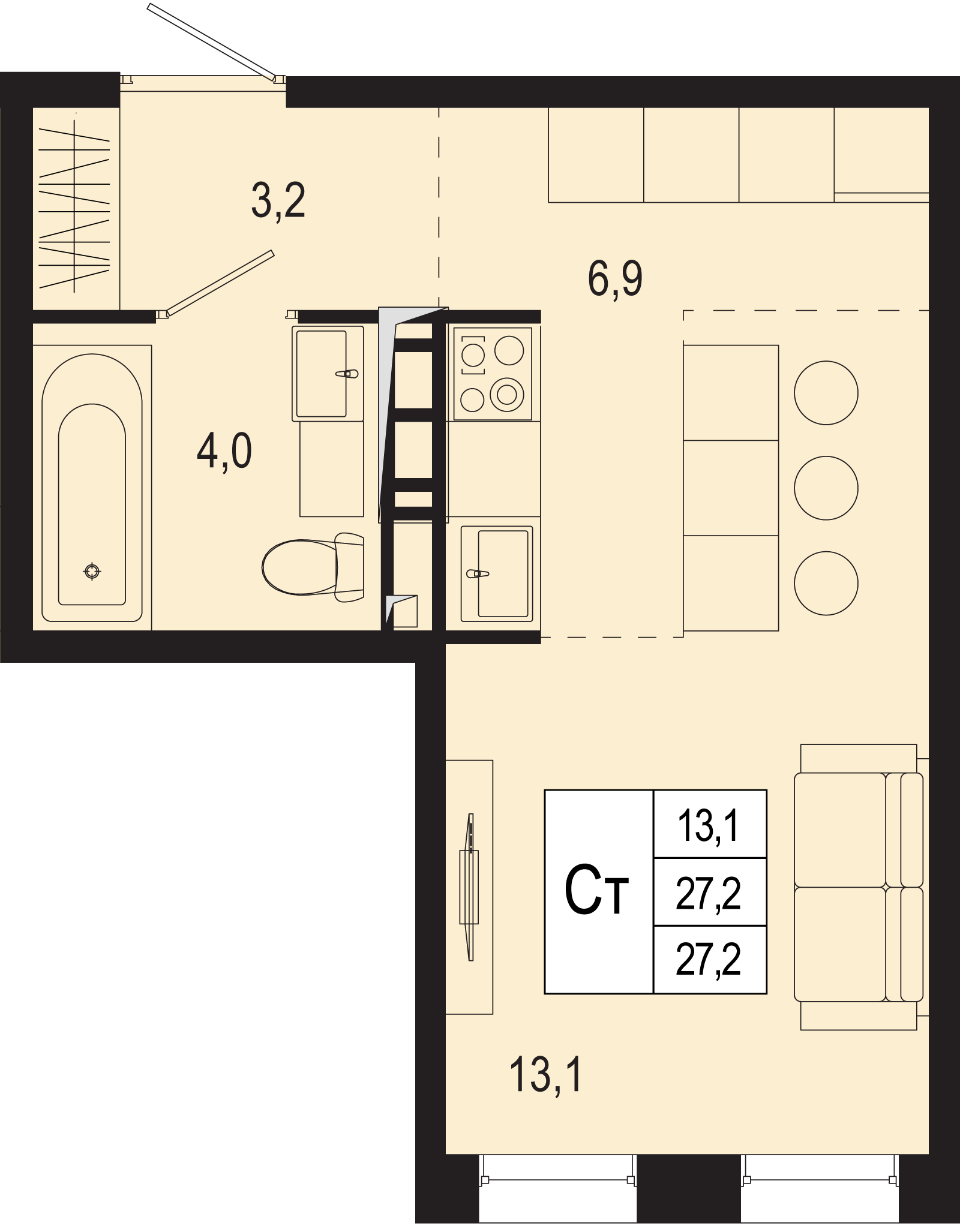 1-комнатная 27 м2 в ЖК Новая Щербинка корпус null этаж 7