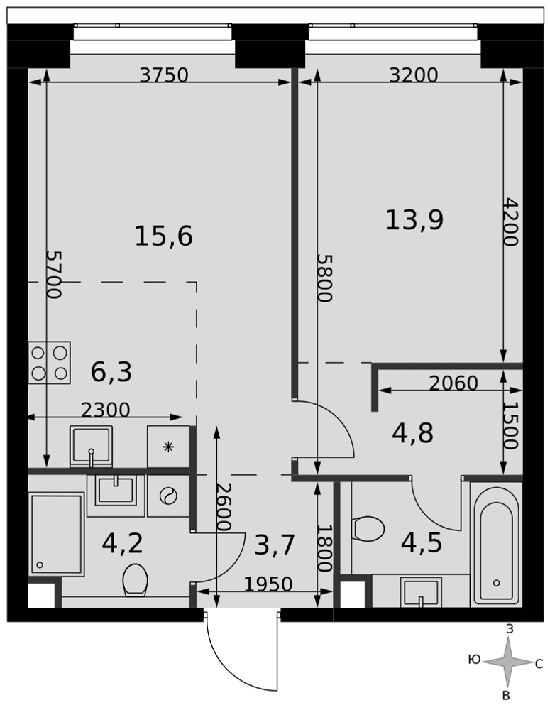 2-комнатная 53 м2 в ЖК Амбер Сити корпус null этаж 31