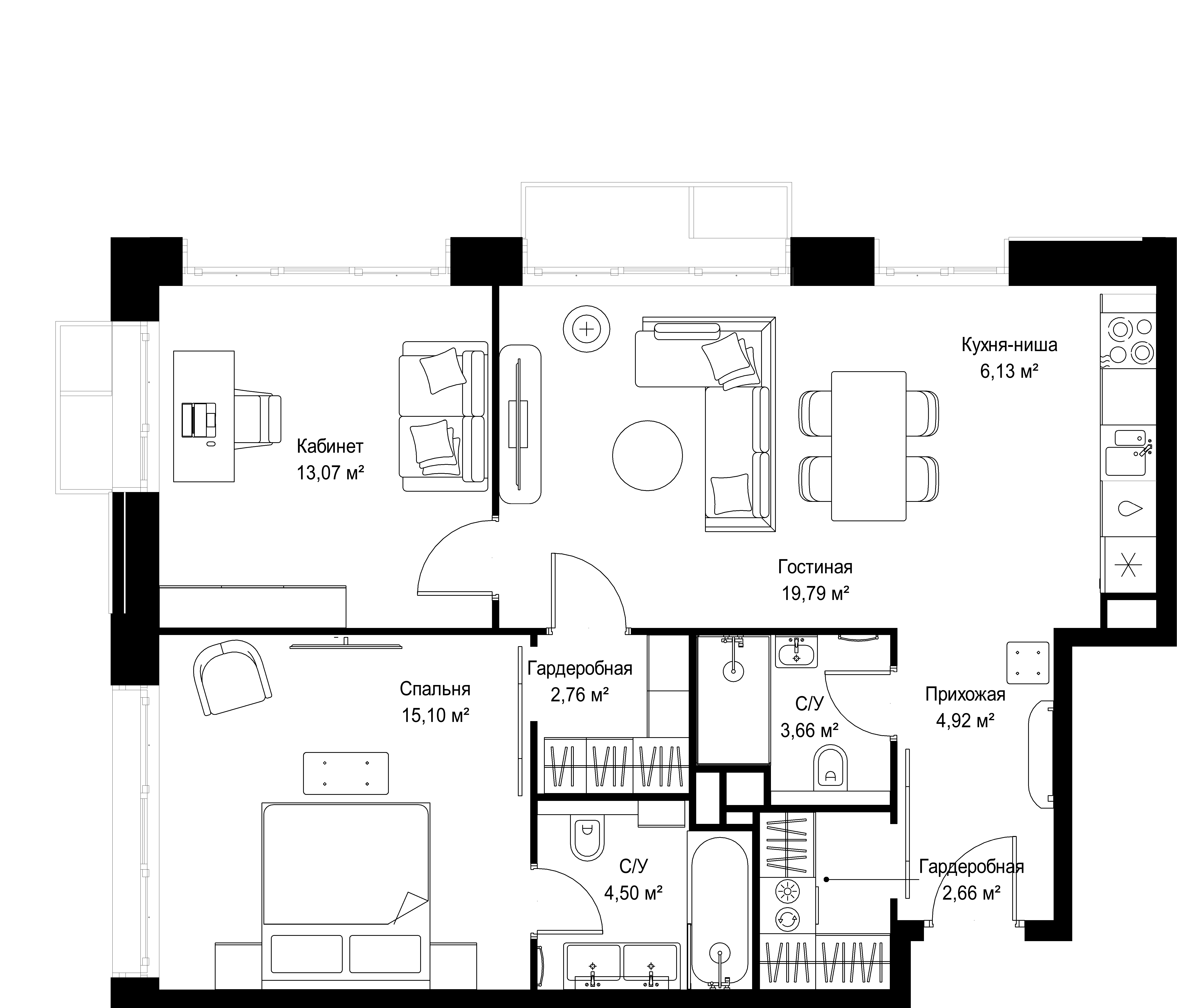 2-комнатная 72 м2 в ЖК МЫС корпус null этаж 10
