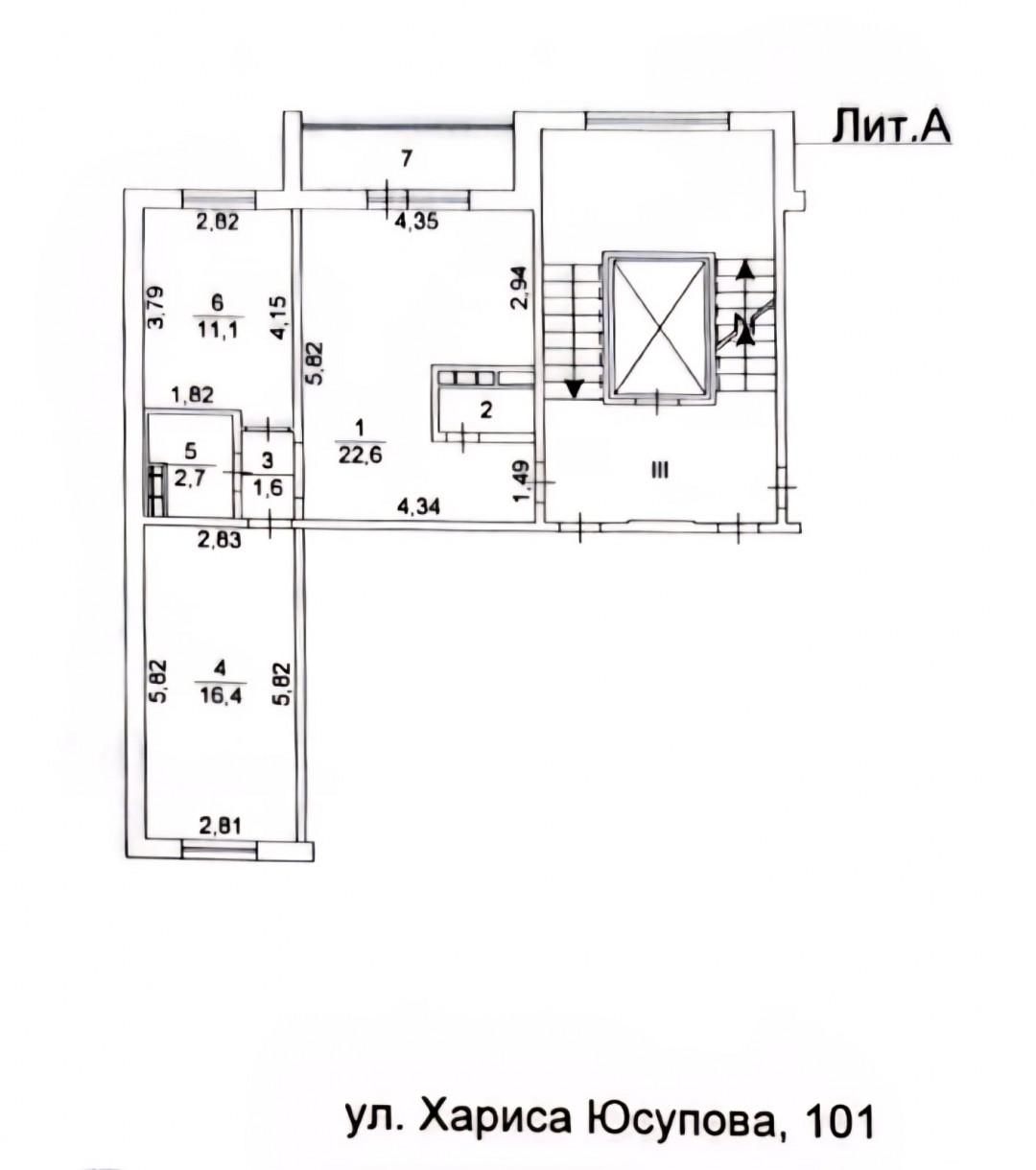2-комнатная 55.9 м2 в ЖК undefined корпус null этаж 7