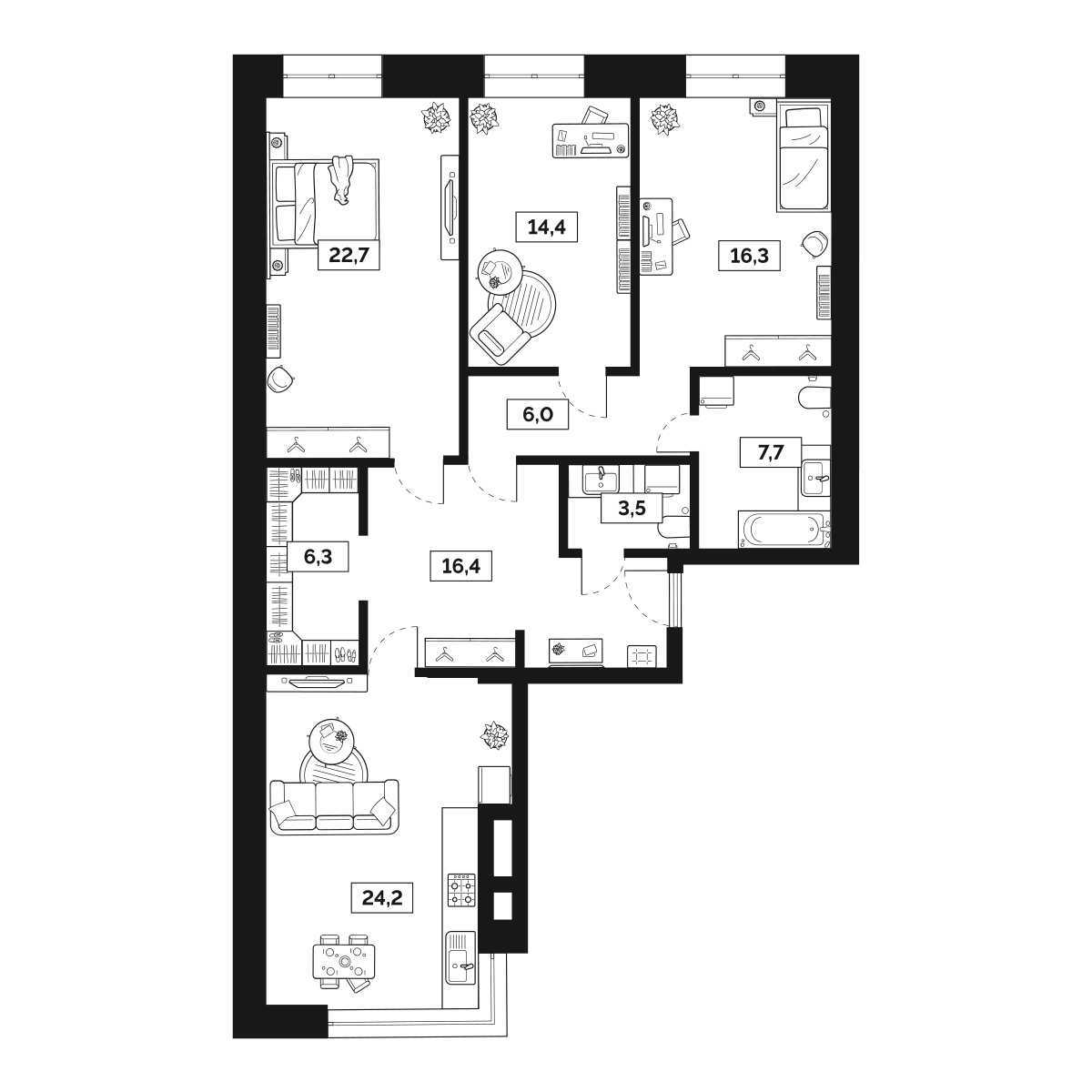 3-комнатная 117 м2 в ЖК Лайм корпус null этаж 3