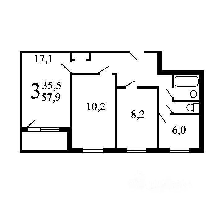 3-комнатная 58.8 м2 в ЖК undefined корпус null этаж 3