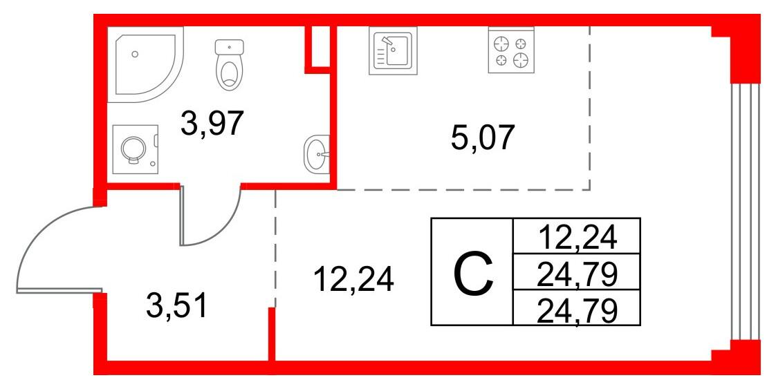 Студия 24 м2 в ЖК Кронфорт. Центральный корпус null этаж 2
