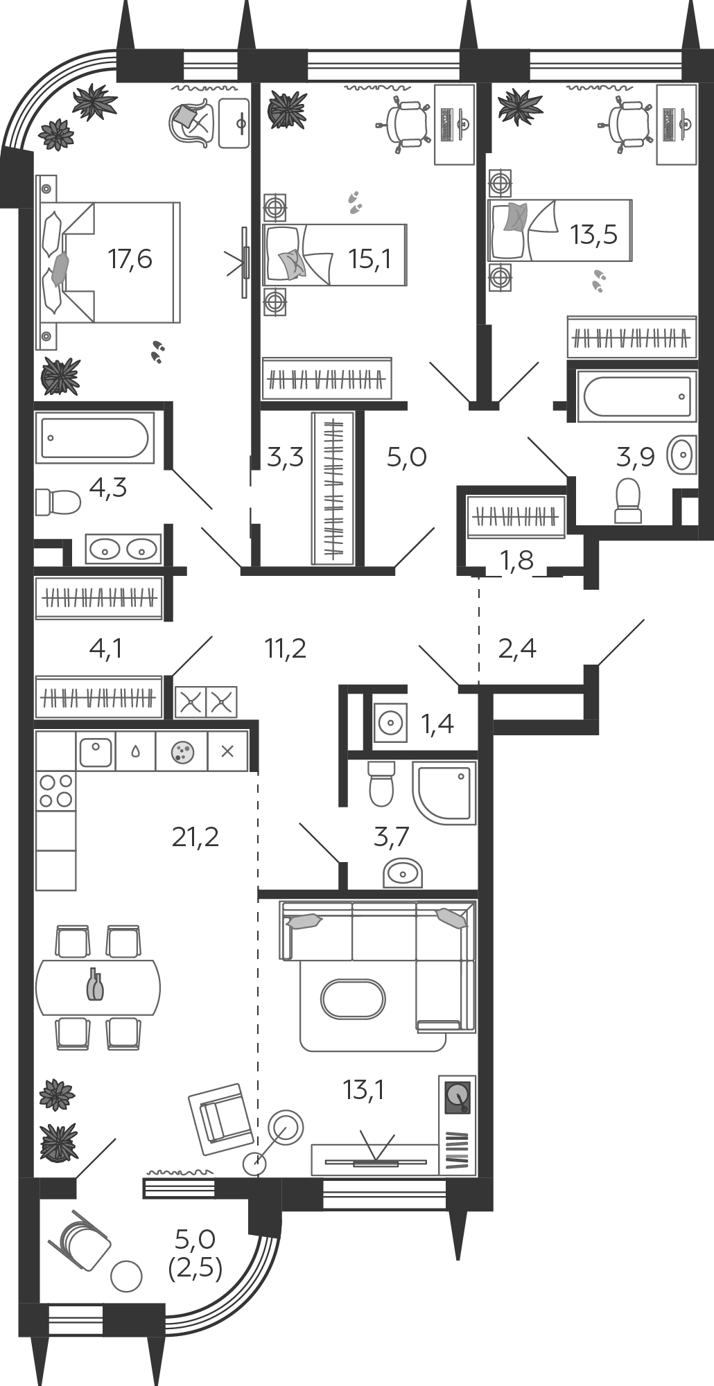 4-комнатная 123 м2 в ЖК Шагал корпус null этаж 6