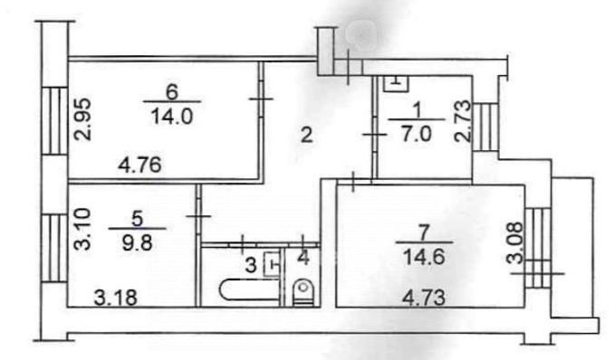 3-комнатная 59.4 м2 в ЖК undefined корпус null этаж 5