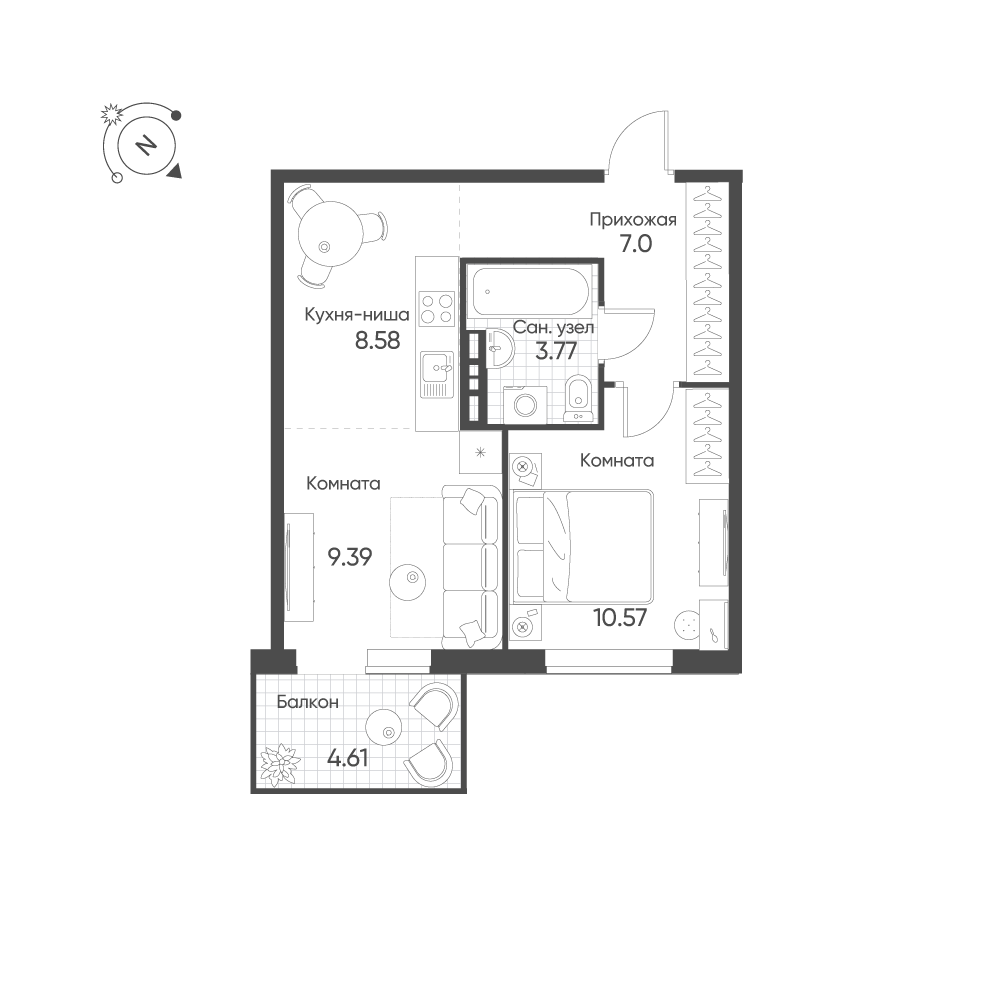 2-комнатная 40 м2 в ЖК Балтым-Парк корпус null этаж 3
