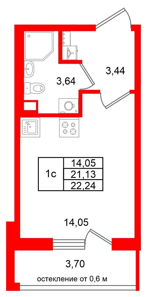 Студия 21 м2 в ЖК Универ Сити корпус null этаж 2