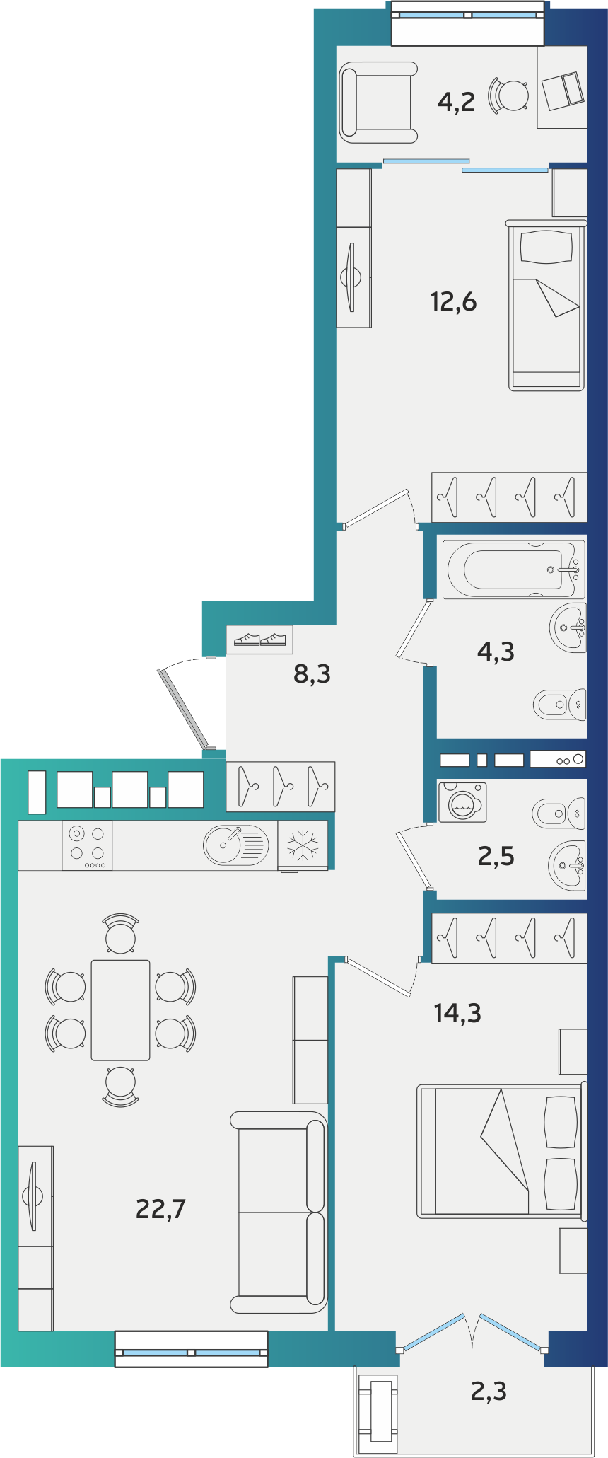 2-комнатная 69 м2 в ЖК Экополис корпус null этаж 3