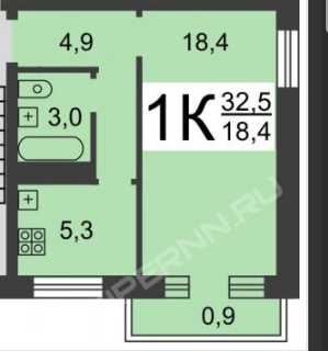 1-комнатная 32.5 м2 в ЖК undefined корпус null этаж 2