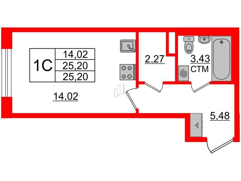 Студия 25 м2 в ЖК Дворцовый фасад корпус null этаж 1