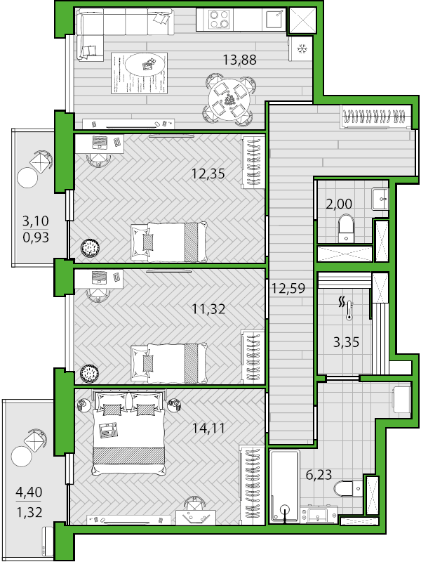 3-комнатная 77 м2 в ЖК Friends корпус null этаж 25
