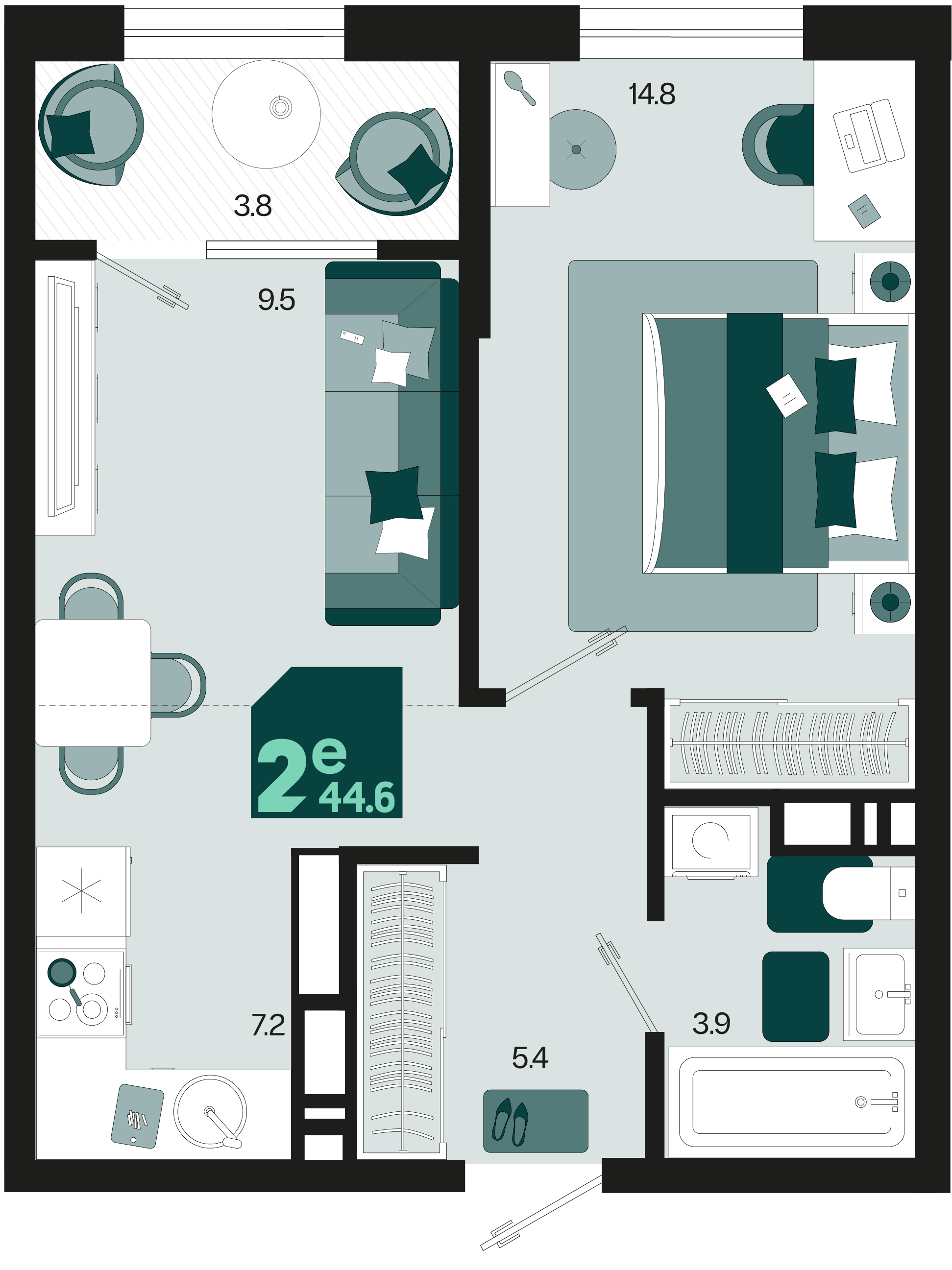Студия 44 м2 в ЖК Первое место корпус null этаж 5