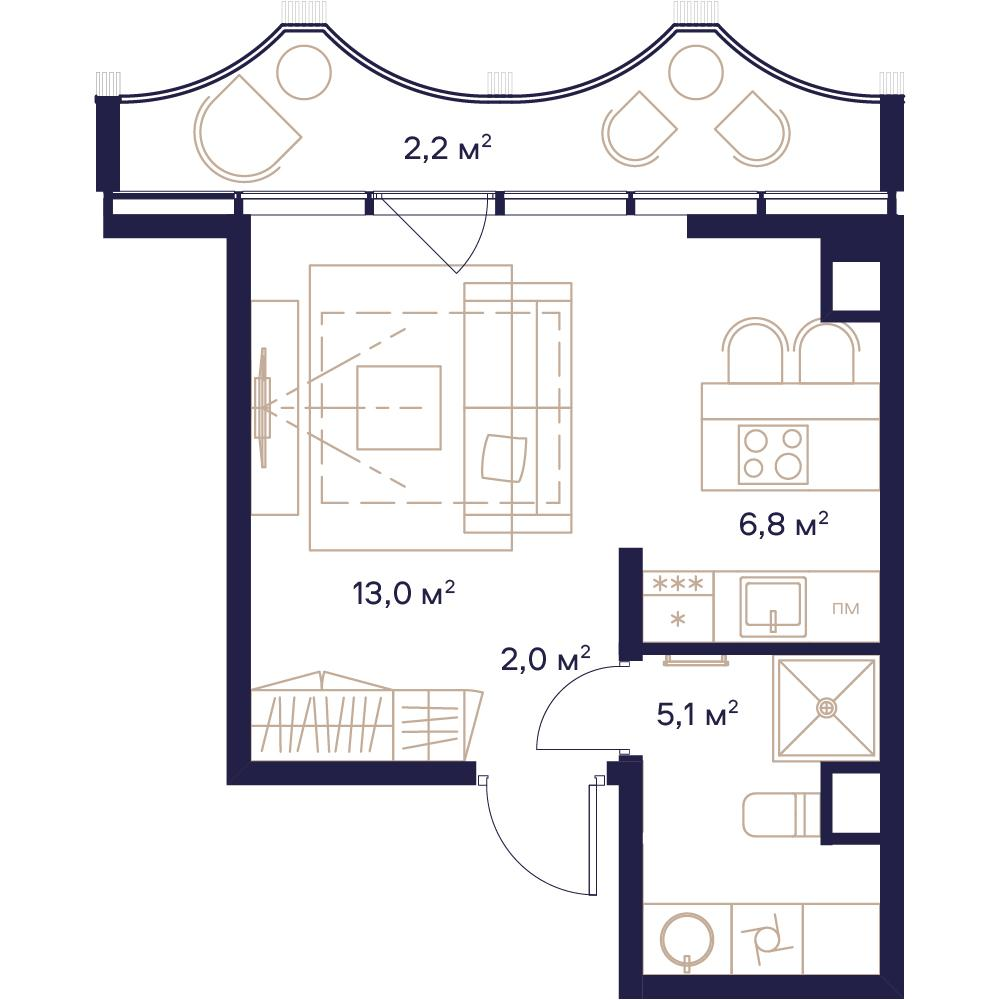 Студия 29 м2 в ЖК Союз корпус null этаж 15