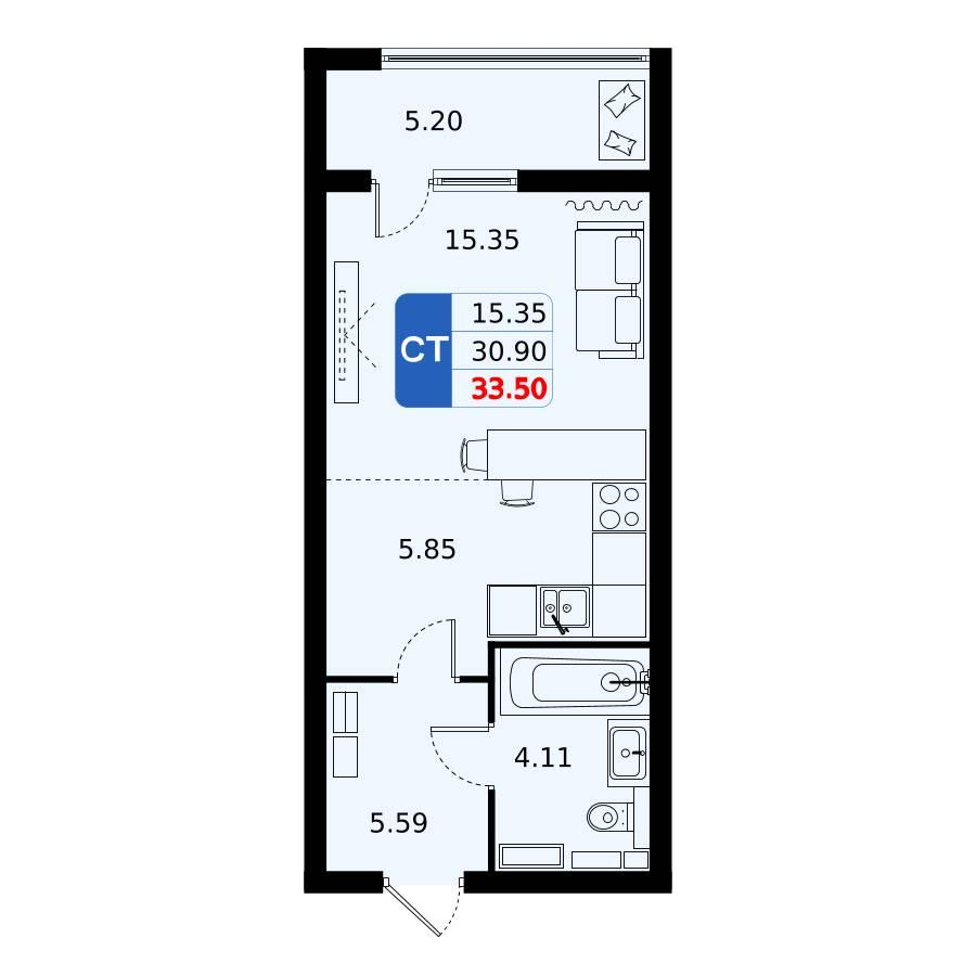 Студия 33 м2 в ЖК Домодедово парк корпус null этаж 6