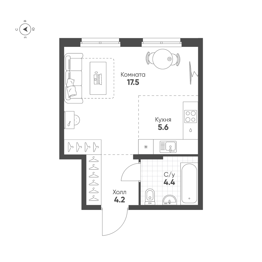 1-комнатная 31 м2 в ЖК Ягодное Река Парк корпус null этаж 7