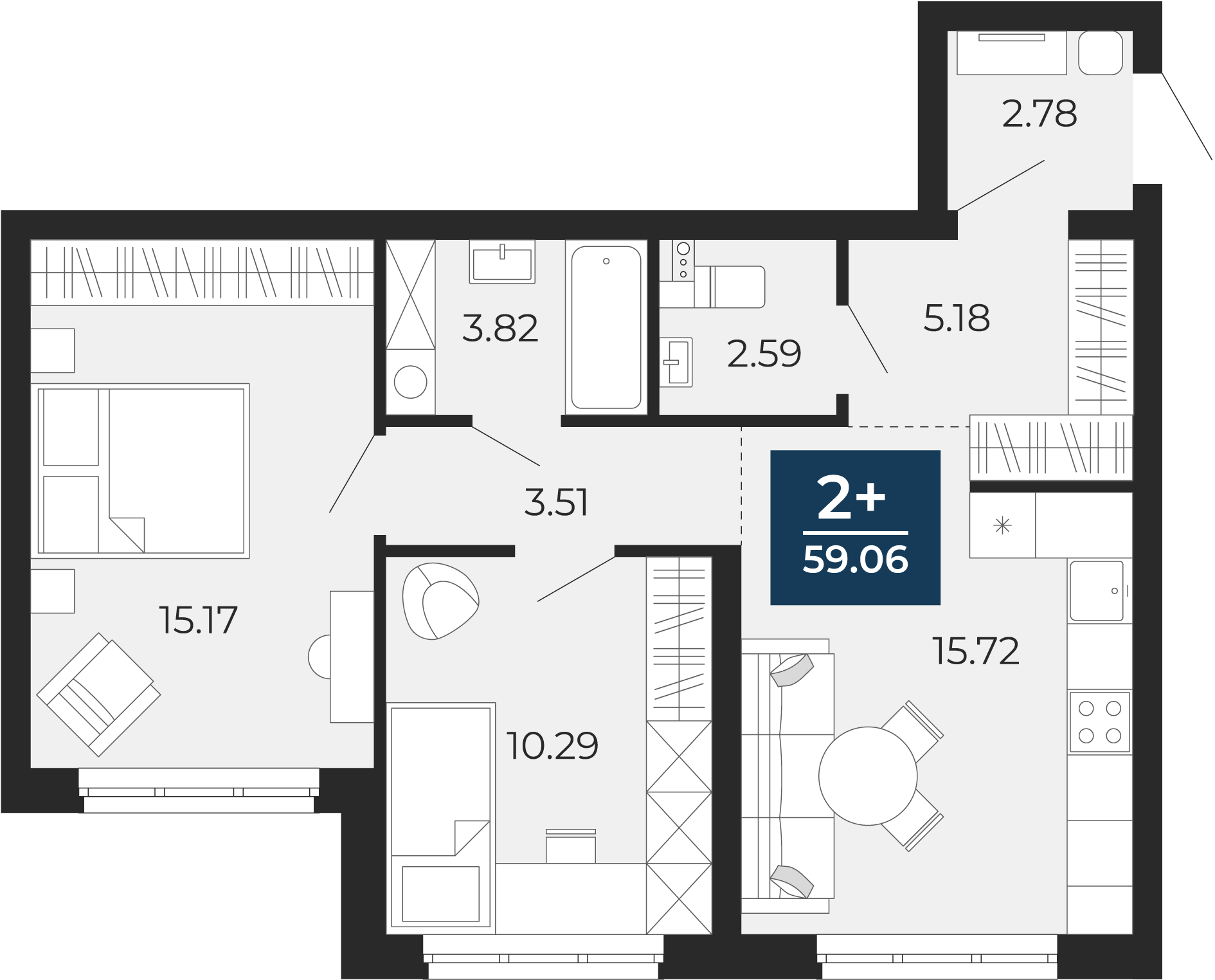 2-комнатная 59 м2 в ЖК Никольский корпус null этаж 1