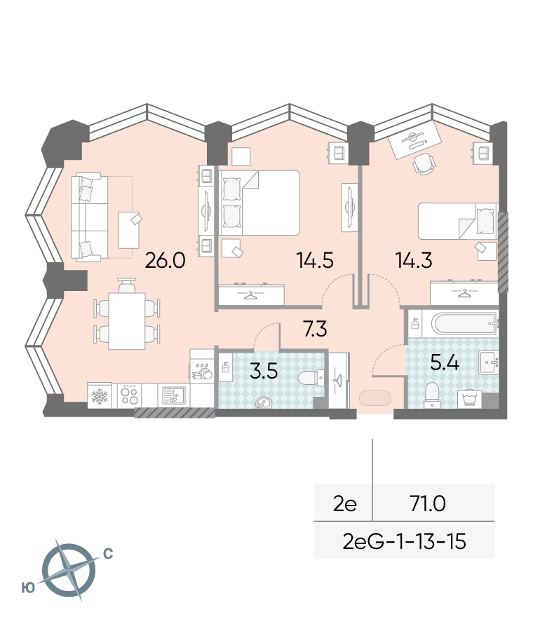 2-комнатная 71 м2 в ЖК ЗИЛАРТ корпус null этаж 15