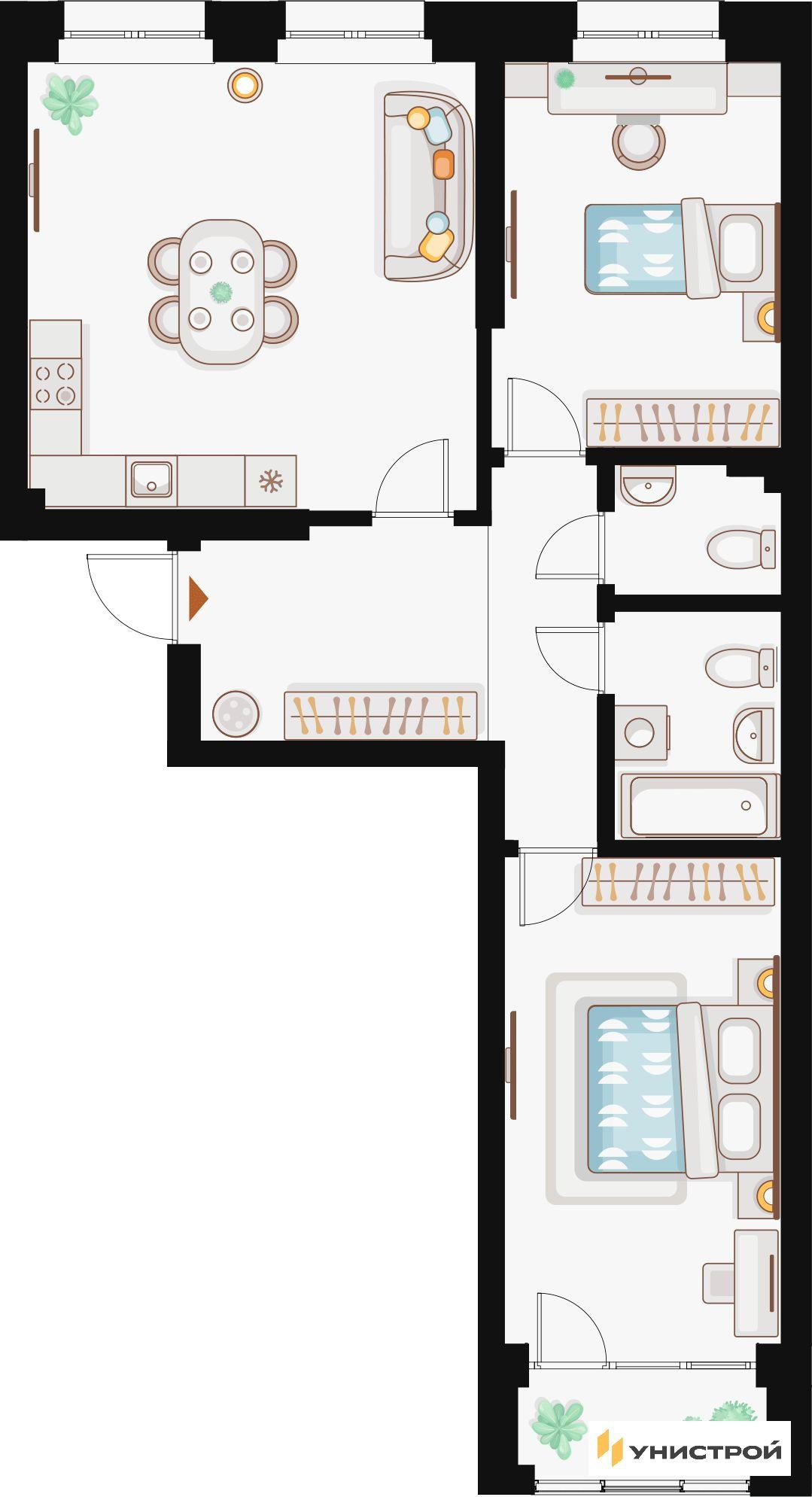 2-комнатная 70 м2 в ЖК Жилой кластер Q на Кулагина корпус null этаж 6