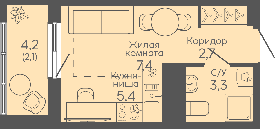 Студия 20 м2 в ЖК Район «Новокольцовский» корпус null этаж 9